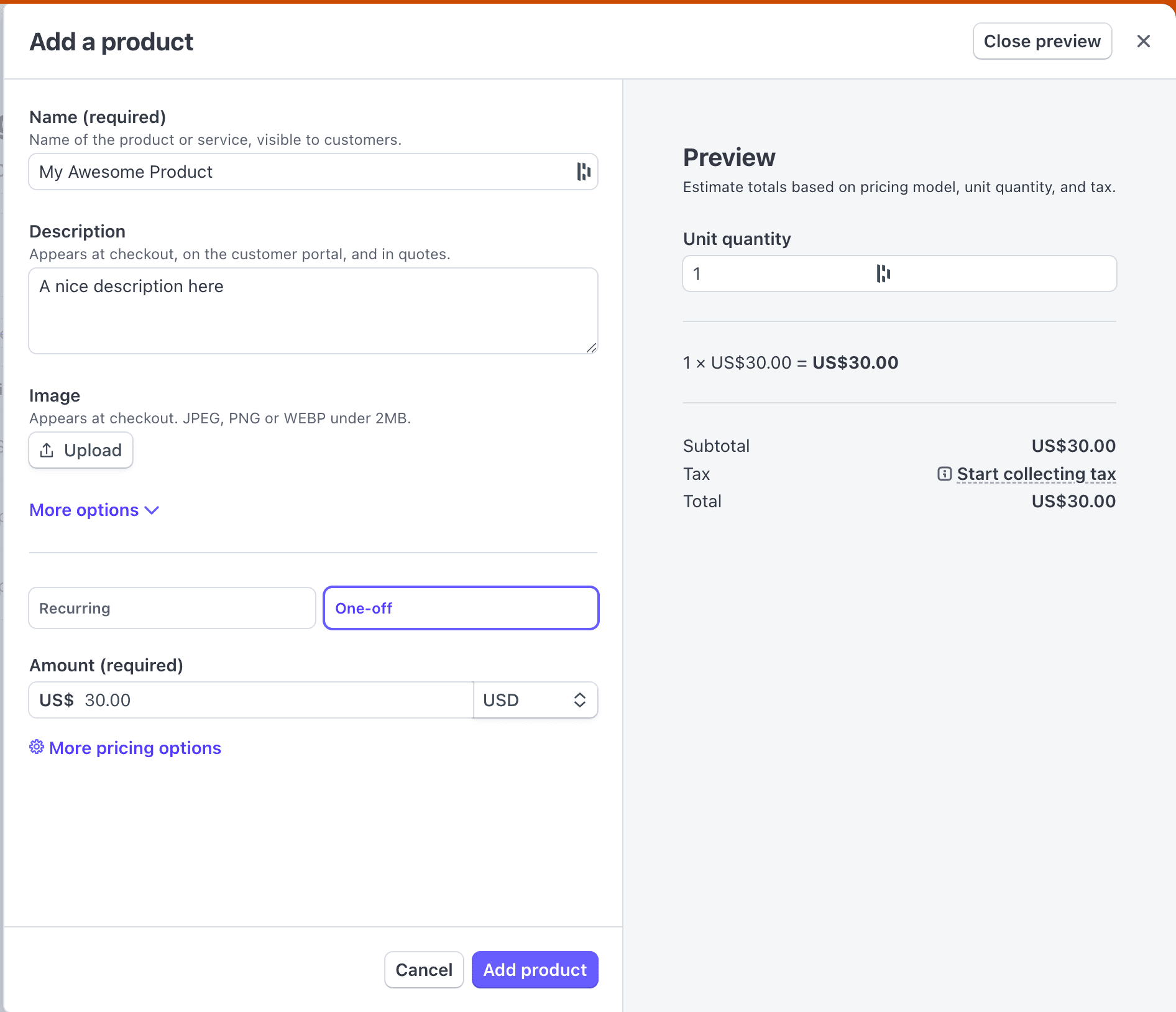 Add a new product in Stripe Dashboard