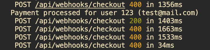 Stripe webhook listener logs on checkout success